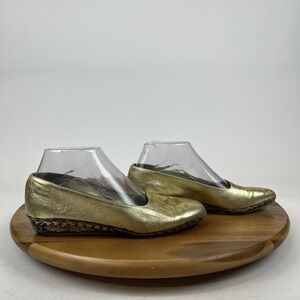 Womens Bally Vintage Starry Metallic Gold Leather Mini Wedge Shoes Size EU 36